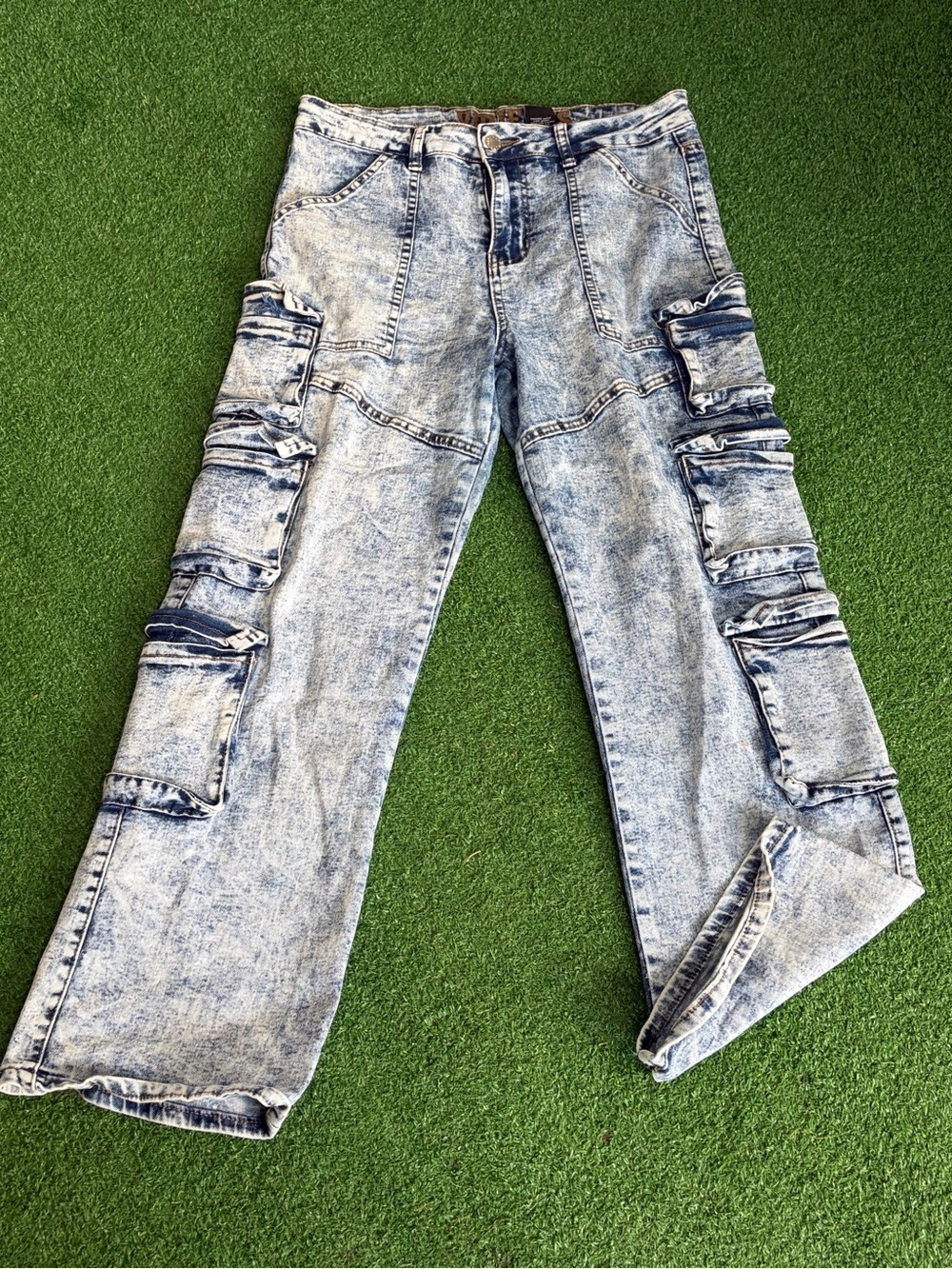 VIP Acid Wash Light Blue Cargo Jeans